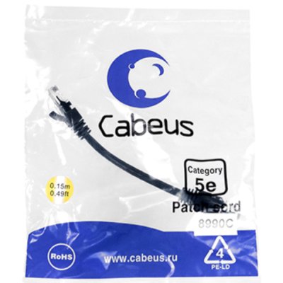 патч-корд Cabeus PC-UTP-RJ45-Cat.5e-0.15m-BK-LSZH Черный