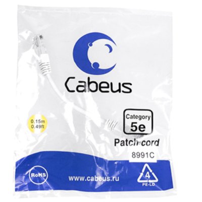 патч-корд Cabeus PC-UTP-RJ45-CAT.5E-0.15M-WH Белый