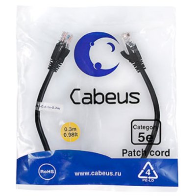 патч-корд Cabeus PC-UTP-RJ45-Cat.5e-0.3m-BK-LSZH Черный