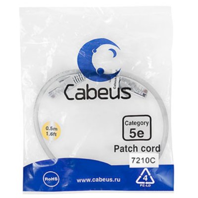 патч-корд Cabeus PC-UTP-RJ45-CAT.5E-0.5M Серый