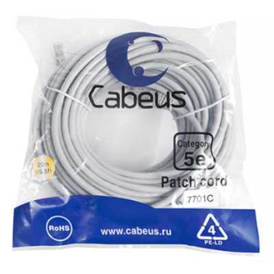 патч-корд Cabeus PC-UTP-RJ45-CAT.5E-20M Серый