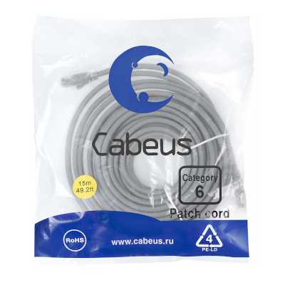 патч-корд Cabeus PC-UTP-RJ45-Cat.6-15m Серый