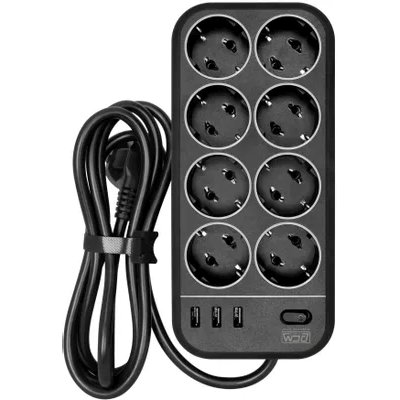 сетевой фильтр PowerCom SP-08 USB03AB 1.8m черный