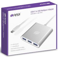 разветвитель USB type-C HIPER C4 серебристый